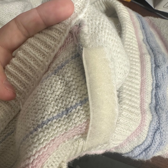 Vintage Pastel Pink & Purple V Neck Cable Knit Chunky Retro Sweater Sz Medium - Picture 7 of 7